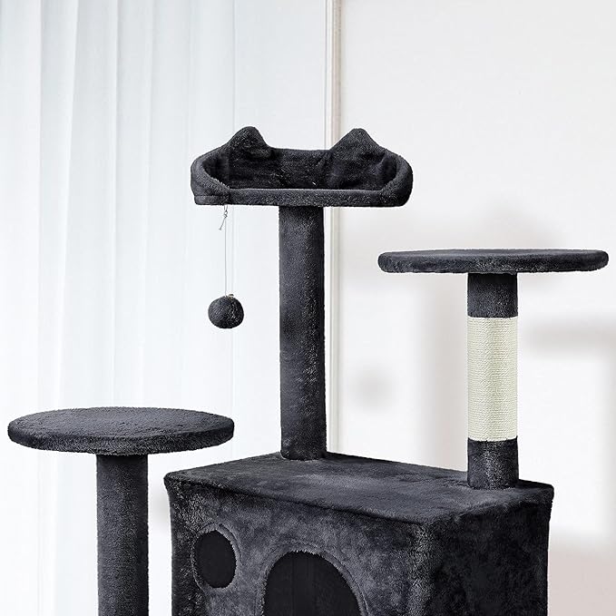 Topeakmart Cat Tree, 80-Inch Cat Tower for Indoor Cats, Cat Condo with Scratching Posts, Padded Perches and Ladder, Cat Stand House Furniture, Black