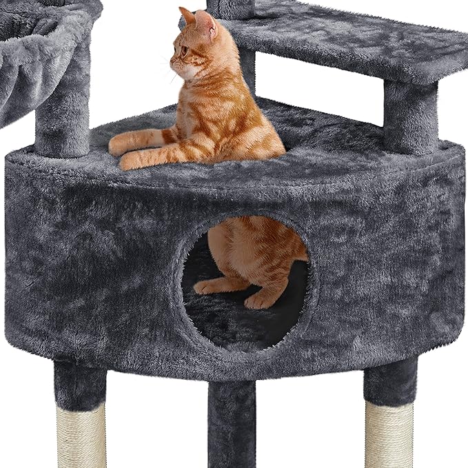 Topeakmart 46'' Cat Tree Cat Tower, with Thicker Scratching Posts, Larger Plush Perch, Spacious Condo, Basket, Multi-Level Cat Condo Furniture for Indoor Cats Kitty Pet Play House