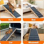 Clikuutory 2025 Upgraded Dog Ramp for Couch, 63" Foldable Small Dog Ramp for Bed, 5 Adjustable Height from 16" to 34", Portable Stable Pet Steps with Anti-Slip Carpet for Low Bed Couch Stairs, Wood