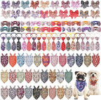Reginary 120 Pcs Paisley Dog Bandanas Bulk Dog Bows Set Bow Ties Cat Scarf Colorful Washable Triangle Pet Kerchief Cute Bib for Summer Small Medium Large Pets Grooming Accessories Costume