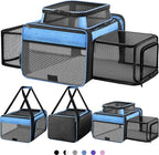 Top and 2 Sides Expandable Pet Carrier 17x11x9.5, TSA Airline Approved Small Dog Carriers for Small Dogs, Soft-Sided Cat Carrier with Self-Locking Zippers for Kitten,Rabbit, Puppy, Guinea Pig Blue