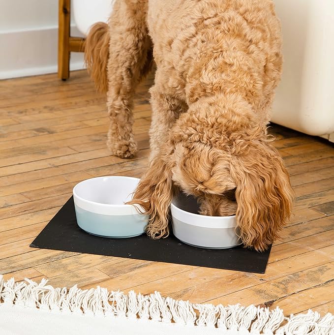 Waggo Dipper Ceramic Dog Bowl for Small and Large Breeds - Heavyweight and Durable Pet Food and Water Dish Crock, Dishwasher Safe, Modern (Light Grey, Medium)