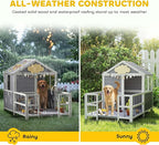 PawHut Dog House Outdoor Indoor, 61" x 41" x 47" Wooden Dog Shelter with Porch, Weatherproof Roof, Elevated Floor, Air Vents & Observation Windows, Large Pet Shelter for Small Medium Large Breeds