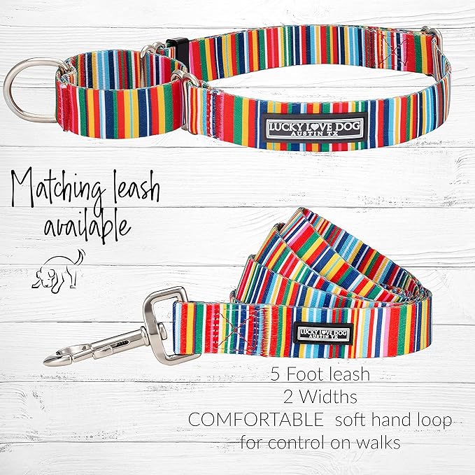 Lucky Love Dog Wide Martingale Dog Collar - No-Slip, Durable, & Soft Webbing 1.5 inch Martingale Collar for Dogs Male and Female Ideal for Training & Walking - Hippie, Large