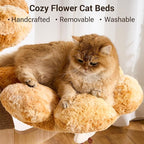 Aesthetic Flower Cat Tree Tower for Indoor Cats, 37" H Modern Cat Tree with Wood Sculpted Branch Scratching Post, Washable Flower Cat Beds, Mushroom Scratcher & Interactive Squeaky Toy, Brown