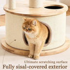 Modern Cat Tree Tower with Scratching Post for Indoor Cats Large Adult, 60 inch Tall Solid Wood Multifunctional Cat Tree Tower with Bed, Space Capsule, Sisal Wrapped Condo, Multiple Cats Use