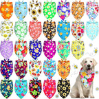Eccliy 30 Pack Spring Dog Bandanas Bulk Flower Dog Scarfs Summer Head Wrap Soft Triangle Polyester Bandana Pet Costume Cute Bibs with Flowers Patterns for Female Male Small Medium Large