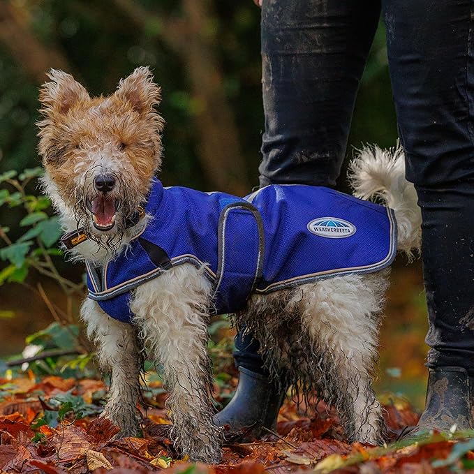 WeatherBeeta ComFiTec Premier Free Parka Deluxe Dog Coat Medium, Dark Blue/Grey/White, 32"
