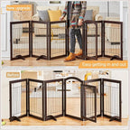 Yaheetech 32-inch Tall Dog Gate with Door Extra Wide Pet Gate for Dogs, Foldable Wire & Wooden Puppy Safety Fence w/3 Support Feet,Freestanding Dog Gate for the House,Doorway,Stairs(Espresso,6 Panels)