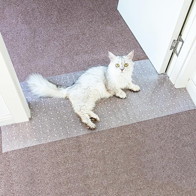 Carpet Protector for Pets Carpet Protector for Doorway, Anti Scratch Under Door Cat Scratch Protector Mat, Cat Barrier Mat Easy to Cut Plastic Stopper (Clear, 3.6FT-2pack)