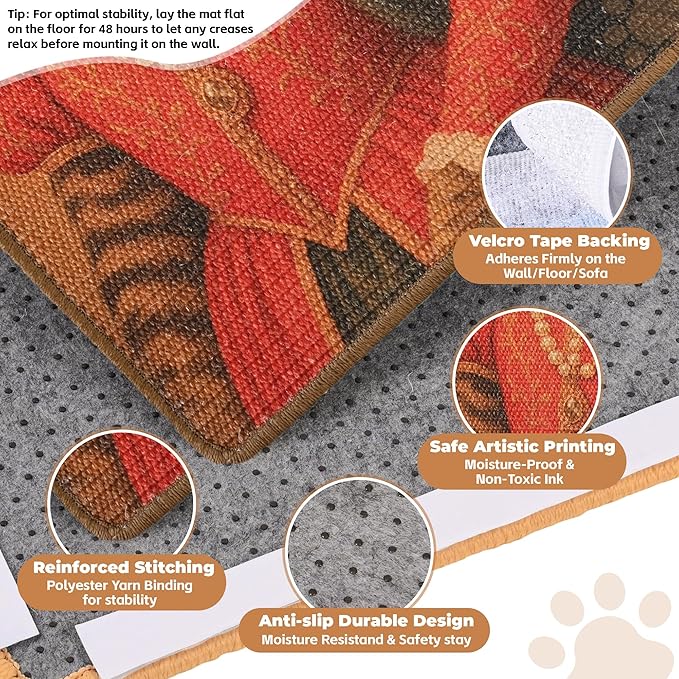 Sisal Cat Scratcher Mat, Cat Wall Scratcher for Indoor Cats, 23.6x15.7 Inch Cat Scratch Pad with Hook & Loop, Wall Mounted Cat Scratching Post to Protect Couch and Carpet（Grace Cat）