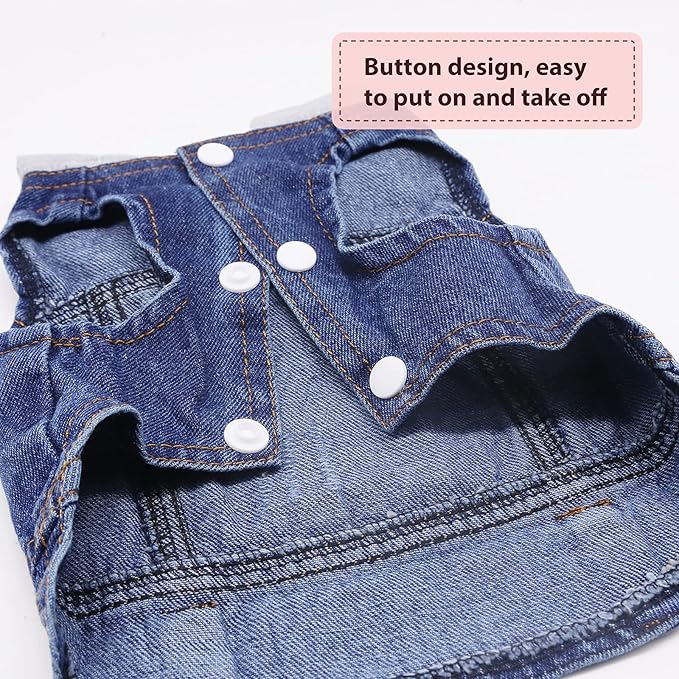 SILD Pet Clothes Dog Jeans Jacket Cool Blue Denim Coat Small Medium Dogs Lapel Vests Classic Hoodies Puppy Blue Vintage Washed Clothes (Grey,L)