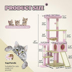 DWVO Flower Cat Tree for Large Cats: 61" Tall with Self-Grooming Brush, Cute Kitten Climbing Tower for Indoor Kittens with Cat Condo, Top Perch, Basktet, Sisal Scratching Posts, Dangling Ball