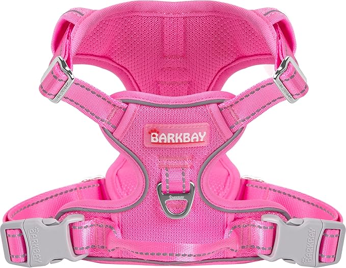 BARKBAY Dog Harness No Pull Mesh for Large Dogs - Adjustable, Reflective, Comfortable, No Choke, Heavy-Duty - Perfect for Outdoor Training, Walking, and Hiking - Strong & Durable - L & Pink Mesh