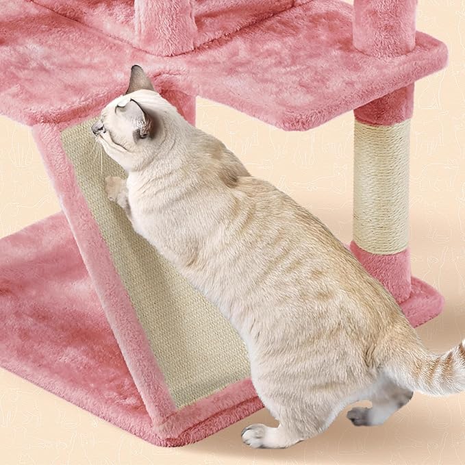 Topeakmart 57 inches Multi-Level Cat Tree Cat Condo with Scratching Posts Kittens Activity Tower Pet Play House Furniture, Pink