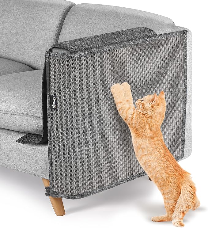 NATUYA Cat Scratch Furniture Couch Protector - Large Sisal Cat Scratching Pad Sofa Corner Arm Shield, Cat Scratcher for Sofa (All Gray, Left)