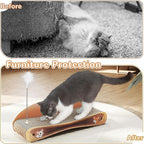 Cat Scratcher Lounge Bed, Reversible 2-in-1 Cardboard Scratching Board, Durable Curved Cat Scratch Pad for Indoor Cats with Toy, Cartoon Pattern