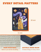 Decorative Wall Art Cat Scratcher for Vertical Scratching, 14"x20" Framed Sisal Scratch Pad Mat with Renter-Friendly No-Drill Wall Mounted Setup, Durable Alternative to Cardboard (Not the Kiss)