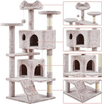 Topeakmart 54in Cat Tree, Cat Tower w/Large Cat Condo Scratching Posts and Perch, Cat Stand House Furniture, Brown/White