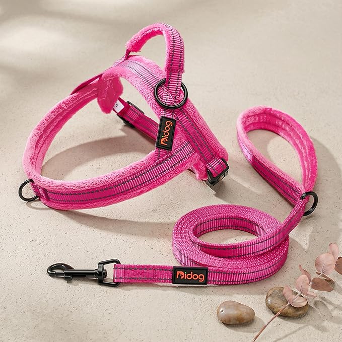 Didog Soft Flannel Padded Dog Vest Harness, No Pull/Quick Fit Reflective Dog Strap Harness, Easy for Training Walking (XXS:Chest 12-15", Hot Pink)