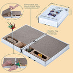 All-in-One Cat Scratcher Pad and Play Area, Foldable & Easy to Store Book-Shaped Cardboard with 2 Reversible & Replaceable PCs Dense Scratch Pad Cat/Kitten,with Cat Ball/Cat Feather Toy & Catnip Ball