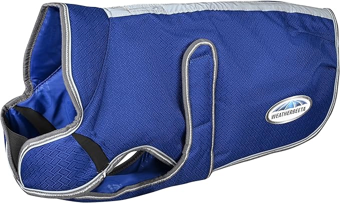 WeatherBeeta ComFiTec Premier Free Parka Deluxe Dog Coat Medium, Dark Blue/Grey/White, 26"