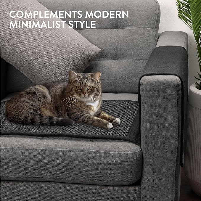 Navaris Cat Scratch Sofa Protector - Durable Sisal Pad - Scratcher Mat to Stop Cats Scratching Furniture - Indoor Cat Scratch Pads Suitable for All Sofas - Black