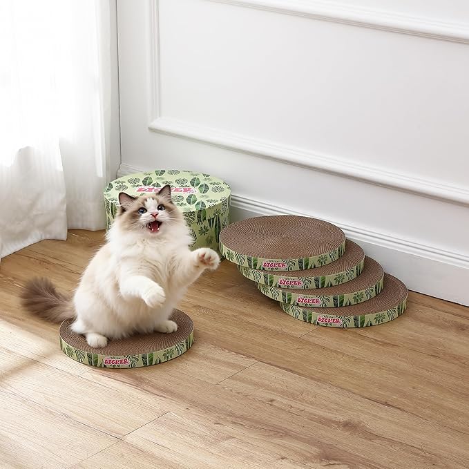 CSR1012F Kate 12 Inch Cardboard Cat Scratcher Pads with Box & Catnip, Reversible Heavy-Duty Scratch Boards for Cats, Furniture Protection, Modern Leaf Pattern, Mint/Green, 5-Pack