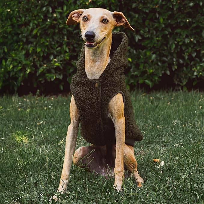 Tuff Pupper Fleece Dog Hoodie Sweater | Teddy Sherpa Outer & Soft Polar Fleece Lining | Adjustable Fit Winter Coat with Hood, Leash Hole, Ribbed Cuffs | For Small Medium Large XL XXL Dogs (Olive, XXS)