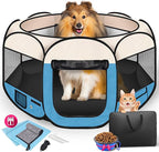 Dog Playpen 45", HOMAGICO Pet Playpen for Indoor Cats Enclosed, Portable Dog Cage Outdoor Tent Crate with Carrying Case, Water-Resistant and Removable Shade Cover, Blue