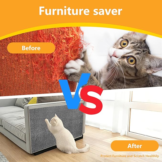 Cat Scratch Pad for Wall,Cuttable and Adhesive Cat Scratching Mat,Fun Interactive Scratcher,Cat Scratch Furniture Protector (Light Gray,39.3×15.8inch)