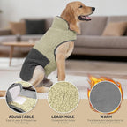 cyeollo Warm Dog Coat Sherpa Winter Coat, Reversible Fleece Dog Jackets Sweater Vest for Large Dogs Male with Leash Hole, Soft Cold Weather Pet Clothes, Khaki XXXL