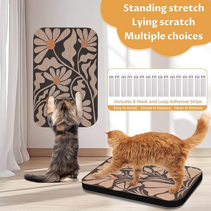 2 Pack Art Cat Scratcher, Wall-Mountable Cat Scratch Pad, Wall Cat Scratcher 16.7x11x1 Inch Cat Scratching Board for Indoor Cats Toy(Black & White 1)