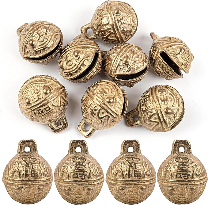 AUEAR, 8 Pieces Vintage Brass Bells 34mm Mini Jingle Bell for DIY Wind Chimes Home Decor