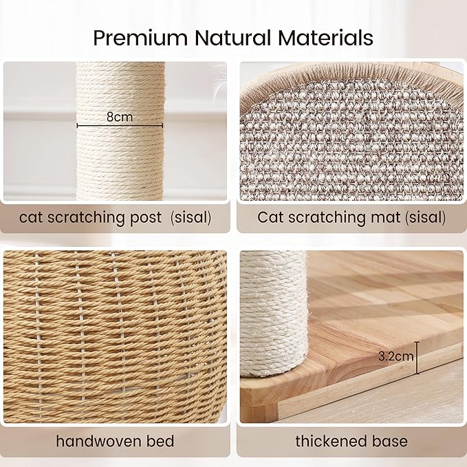 Modern Cat Tree，Cat Tower with Scratching Post, Handwoven Pumpkin Nests and Baskets,Sisal Blanket