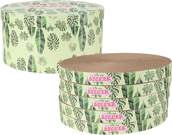 CSR1012F Kate 12 Inch Cardboard Cat Scratcher Pads with Box & Catnip, Reversible Heavy-Duty Scratch Boards for Cats, Furniture Protection, Modern Leaf Pattern, Mint/Green, 5-Pack