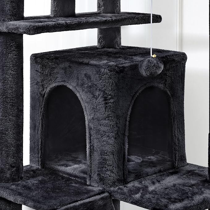 Topeakmart Cat Tree, 80-Inch Cat Tower for Indoor Cats, Cat Condo with Scratching Posts, Padded Perches and Ladder, Cat Stand House Furniture, Black