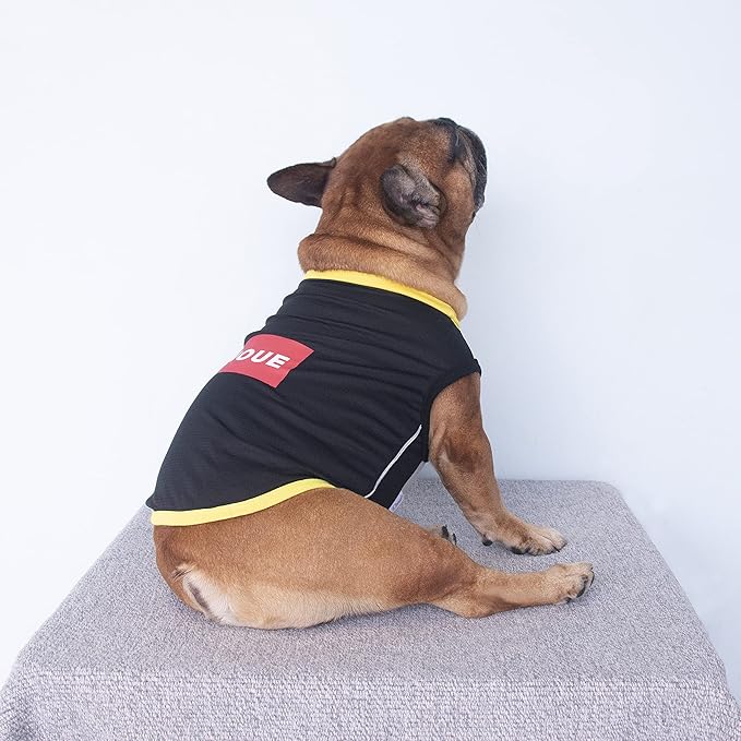 iChoue French Bulldog Summer Cooling Shirt for Dogs UV Sun Protection Vest Sleeveless Stretchy Tank Top English Pug Yellow Black - XXLarge