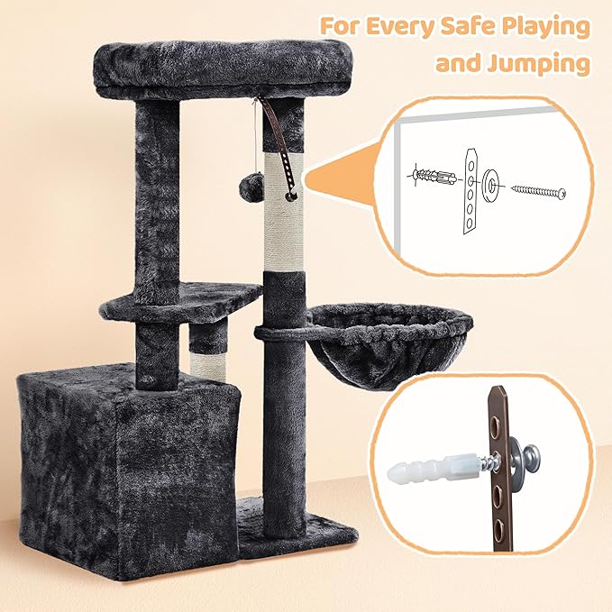 Yaheetech Cat Tree, 34in Cute Cat Tower for Indoor Cats, Multi-Level Pet Condo Furniture Activity Center Cat Bed w/Scratching Post&Dangling Ball&Platform for Kittens, Black