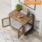 Lulive Small Dog Crate Furniture Set of 2, Dog Kennel Indoor Double Doors Wooden Dog Cage, 27' Heavy Duty Dog Crate with Cushion & Wheels, End Table Pet House Chew-Resistant Up to 30 lb, Rustic Brown