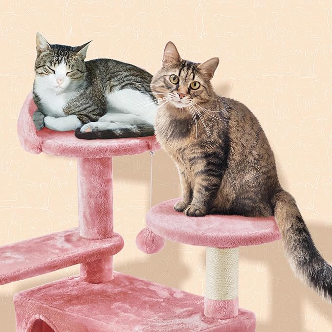 Topeakmart 57 inches Multi-Level Cat Tree Cat Condo with Scratching Posts Kittens Activity Tower Pet Play House Furniture, Pink