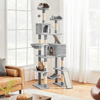 Topeakmart Cat Tree, 82.5in Climbing Tower with 2 Kitten-Ear-Style Top Perches, Hammock, Basket, Scratching Posts, Multilevel Pet Furniture Activity Center for Indoor Felines, Light Gray