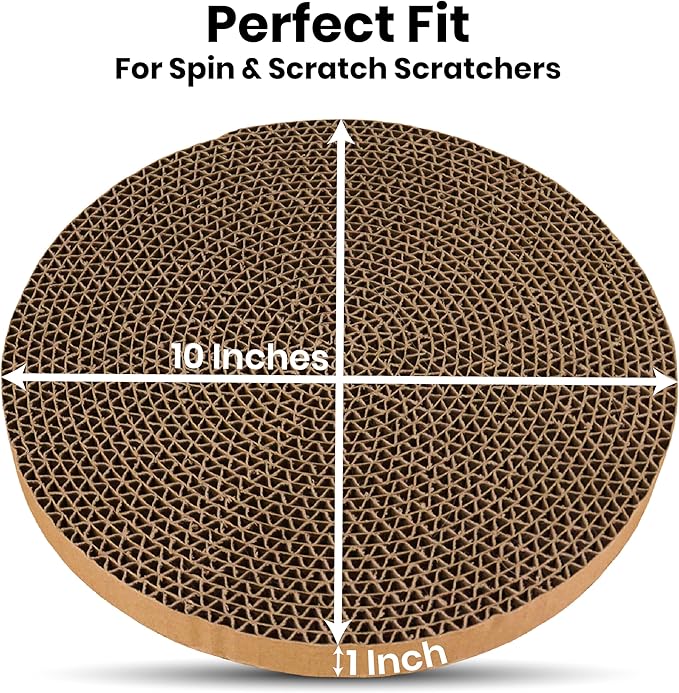 Scratch and Spin Cat Scratcher Replacement Pads for Active Play, Natural Recycled Corrugated Cardboard, Supports Pet Behaviors, Relieves Stress - 4 Count