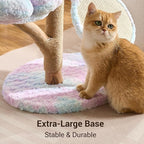Aesthetic Flower Cat Tree Tower with Scratching Post for Indoor Cats, 30" H Modern Cat Tree with Natural Solid Wood Branch, Fluffy Cat Beds Removable & Large Scratching Board, Sakura Pink