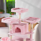WEEWAY 68 Inches Multi-Level Large Cat Tree for Feline‌/Big Tower/Condo/Cozy Plush Kitty Perches/Fluffy Balls/Sisal Scratching Posts and Hammocks/Cave/Furniture Activity Center/Pink