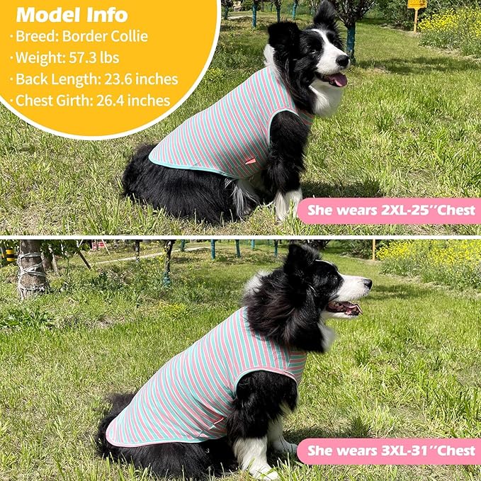KYEESE 2Pack Dog Shirt, Soft Striped Dogs T Shirts, Lightweight Pet Tank Top, Sleeveless Dog Shirt for Large Dogs, Stretchy Comfortable Pet Vest, Pink, 3XL