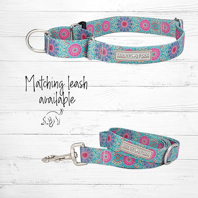 Lucky Love Dog Martingale Dog Collar - Adjustable, No-Slip, Durable, & Soft Webbing Collar for Male and Female Dogs Ideal for Training & Walking - Clara, Large