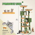 DWVO Cactus Cat Tree for Large Cats: 76" Tall with Self-Grooming Brush, Cute Kitten Climbing Tower for Indoor Kittens with Cat Condo, Top Perch, Basktet, Sisal Scratching Posts, Dangling Ball