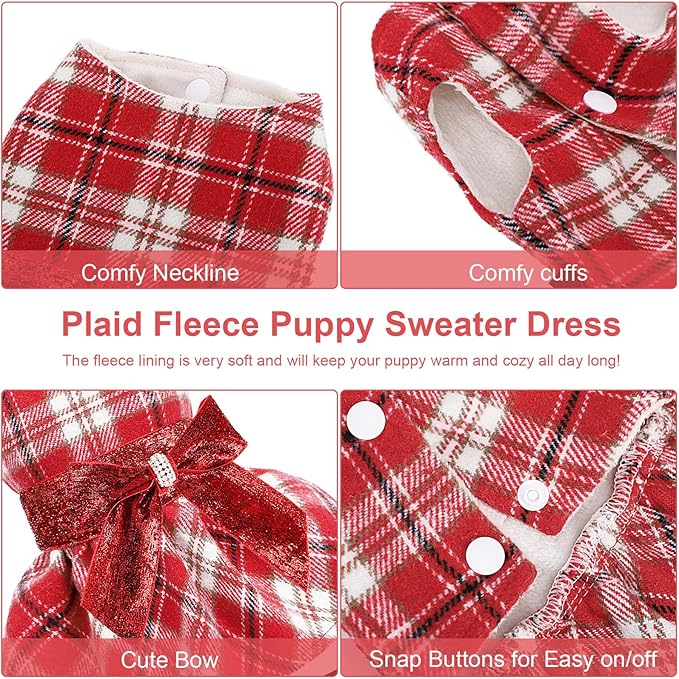 Dog Sweaters Dog Clothes for Small Dogs Boy Girl Fall Puppy Dress Warm Fleece Chihuahua Yorkie Teacup Doggie Sweaters Dresses Doggy Sweater for Small Dogs Girl Cat Outfit (Red, Small)