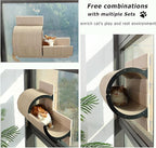 Cat Window Perch with Scratching Bed,Versatile Climbing Shelves Mounted by Strong Suction Cups, Solid Metal Frame and Anti-Slip Felt for Hide,Nap and Sunbath, Glass Protection Design(Oatmeal)